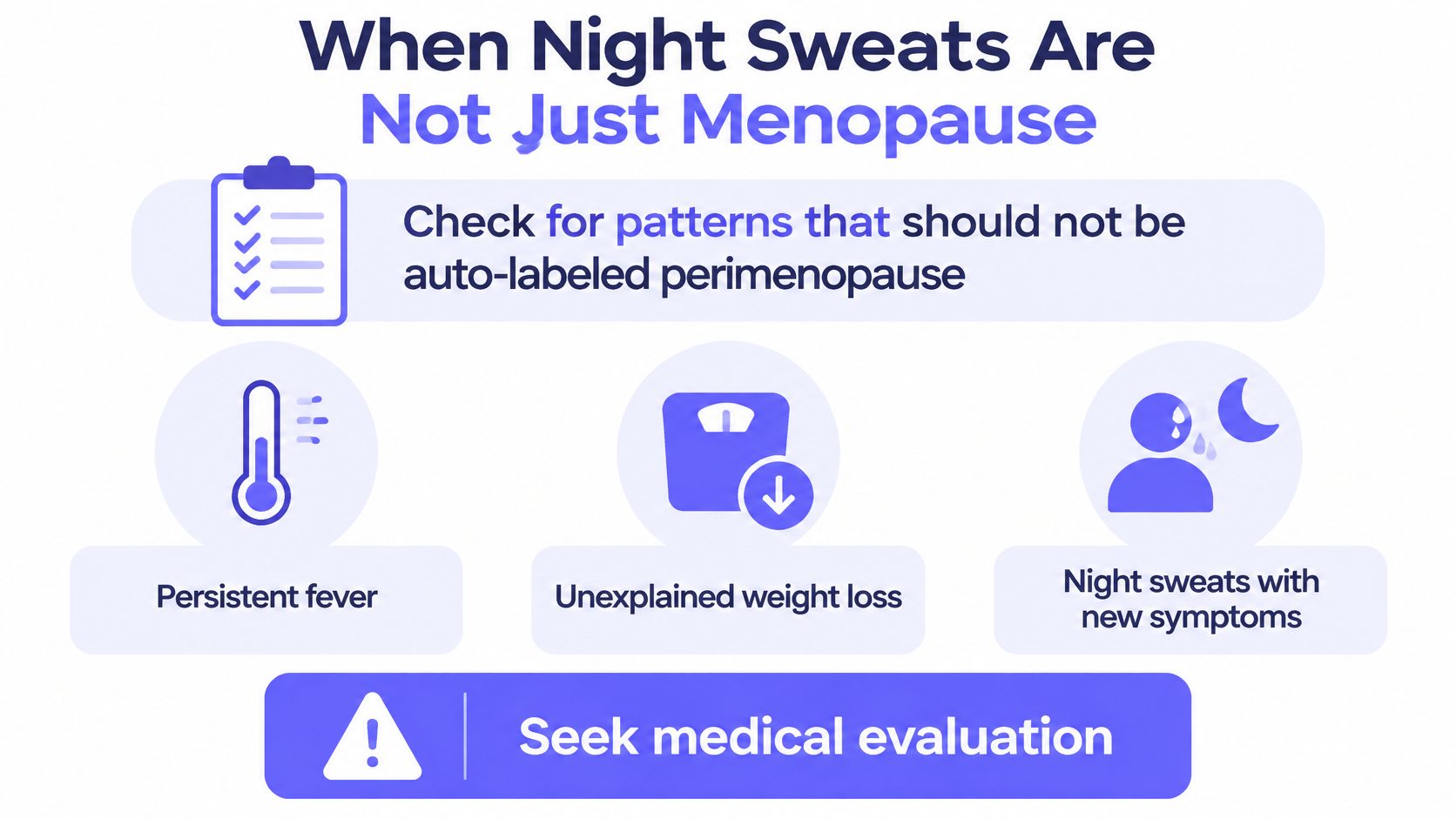 An infographic titled When Night Sweats Are Not Just Menopause, warning about symptoms requiring medical evaluation.