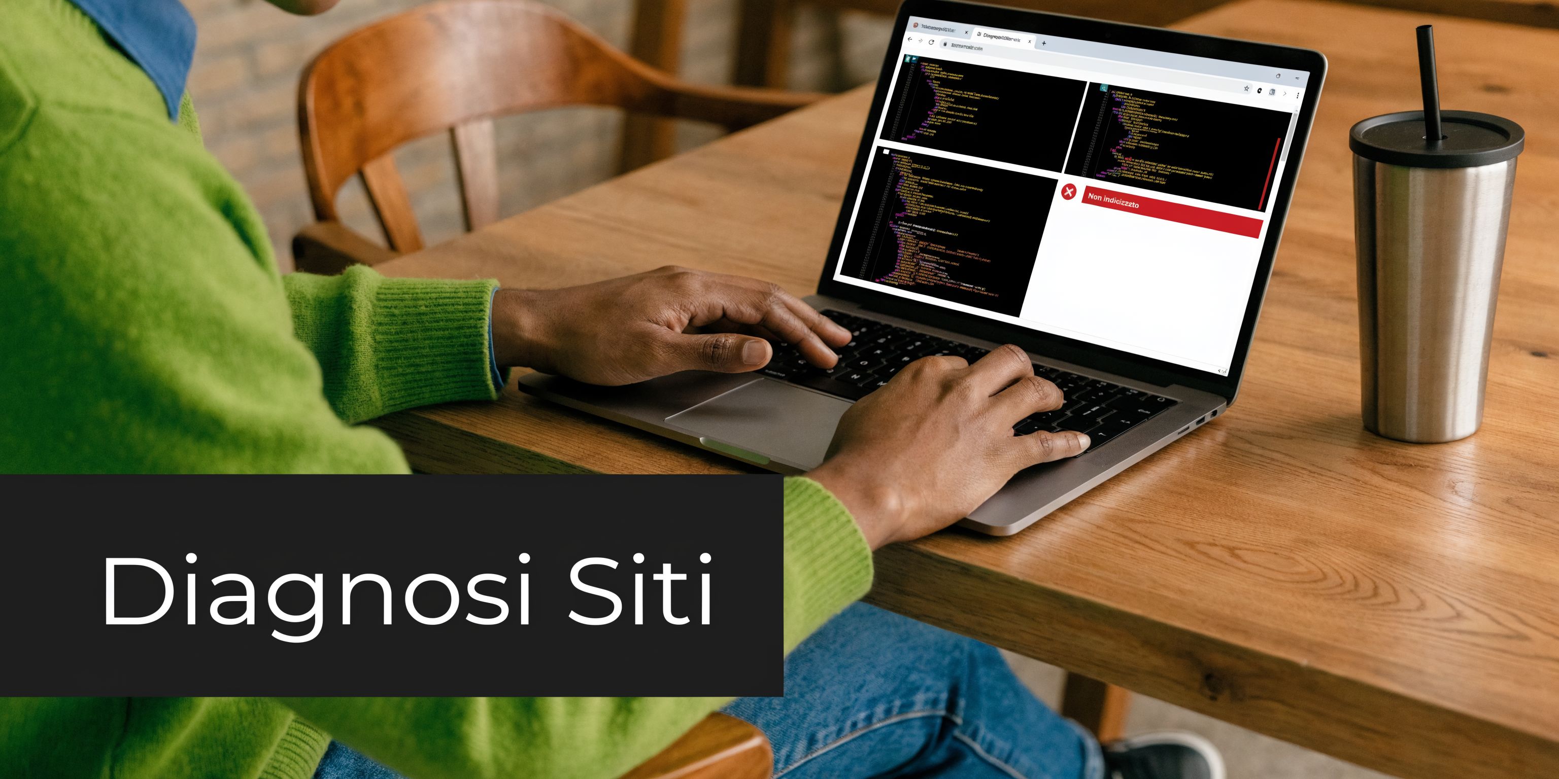 Una persona che utilizza un laptop per analizzare dati su Google Search Console in ufficio.