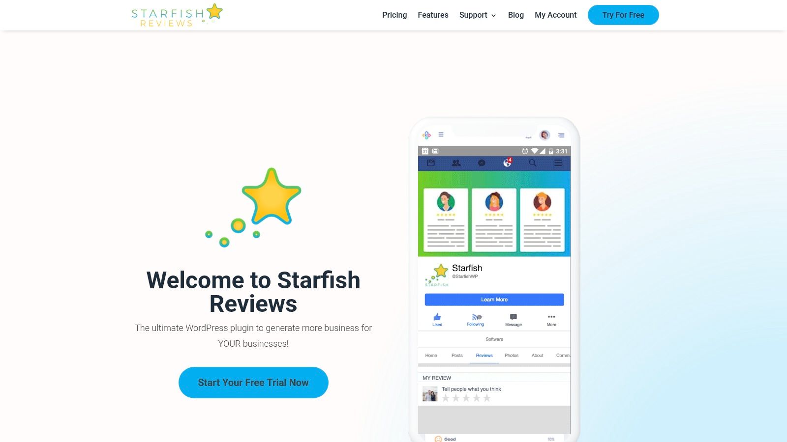Interfaccia di Starfish Reviews che mostra la creazione di un funnel per le recensioni.