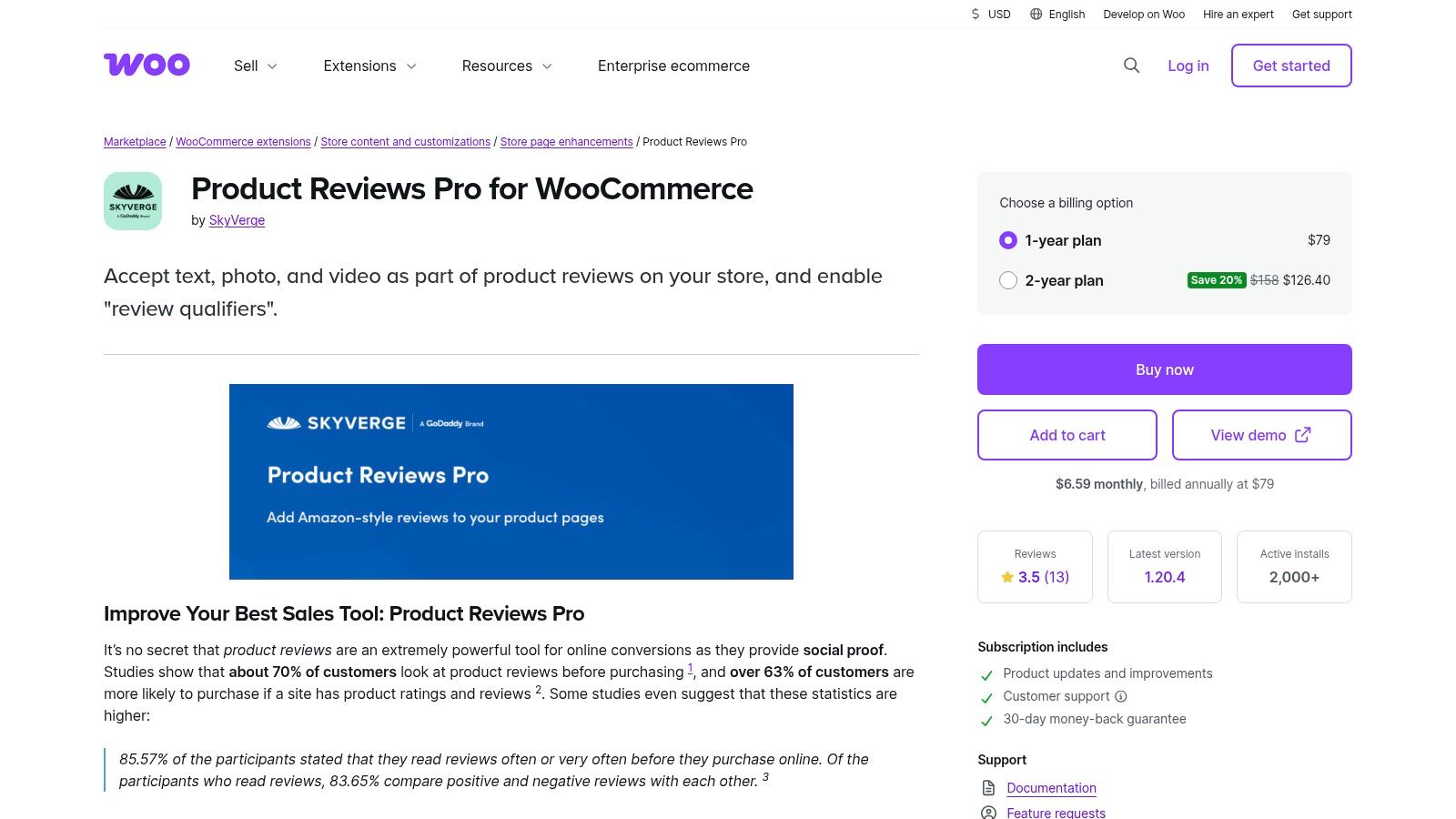 Recensioni avanzate su una pagina prodotto con WooCommerce Product Reviews Pro.