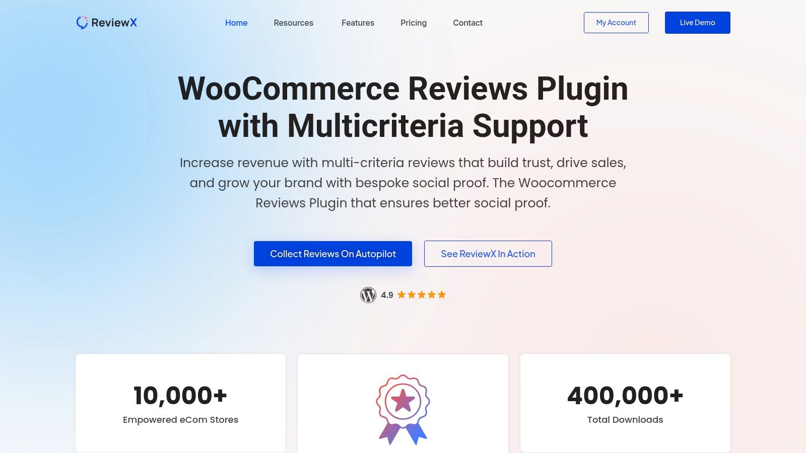 Interfaccia di ReviewX che mostra recensioni a criteri multipli per un prodotto.