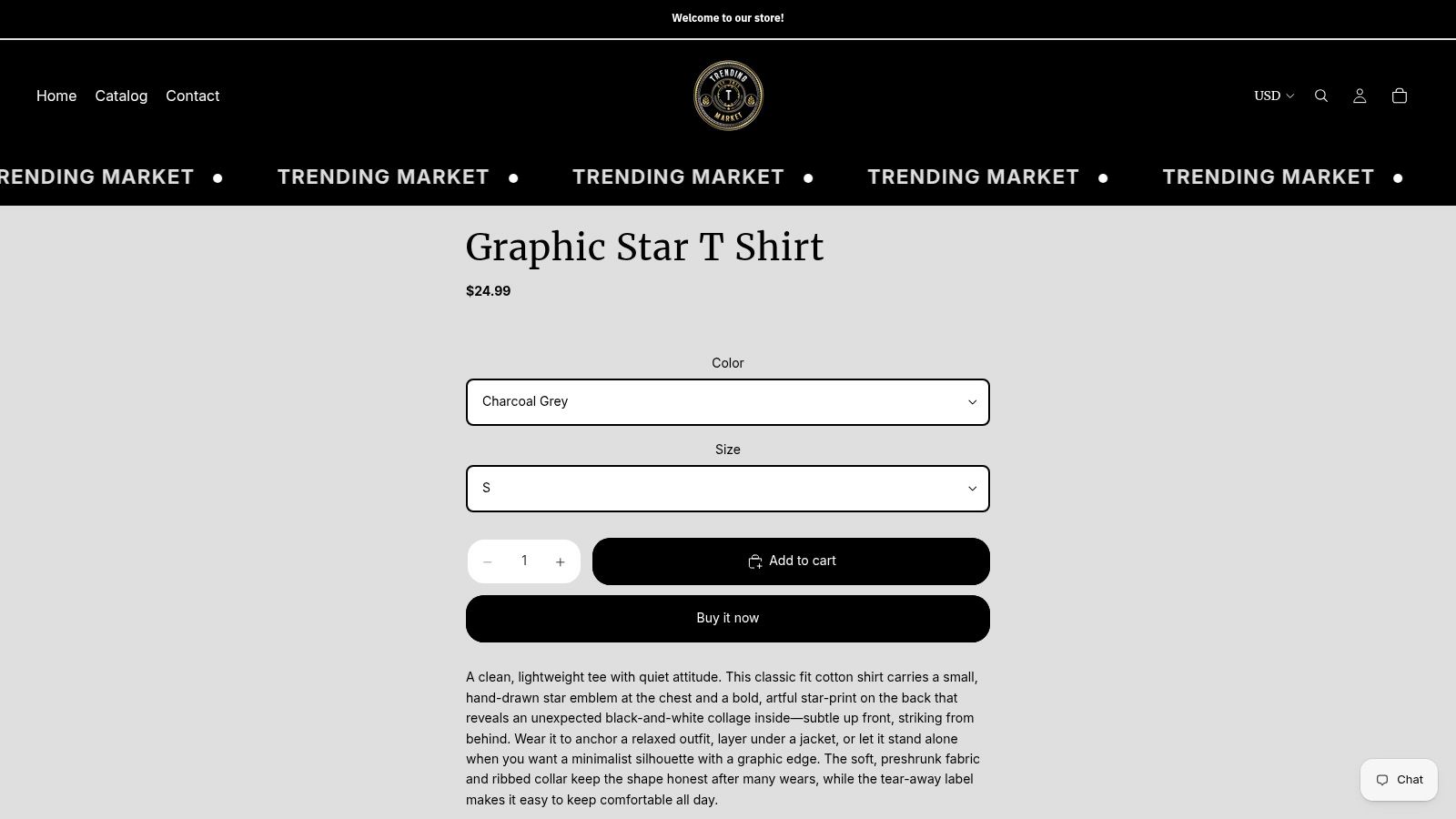Screenshot from https://trendingmarketofficial.myshopify.com/products/graphic-star-t-shirt?variant=48060660711611