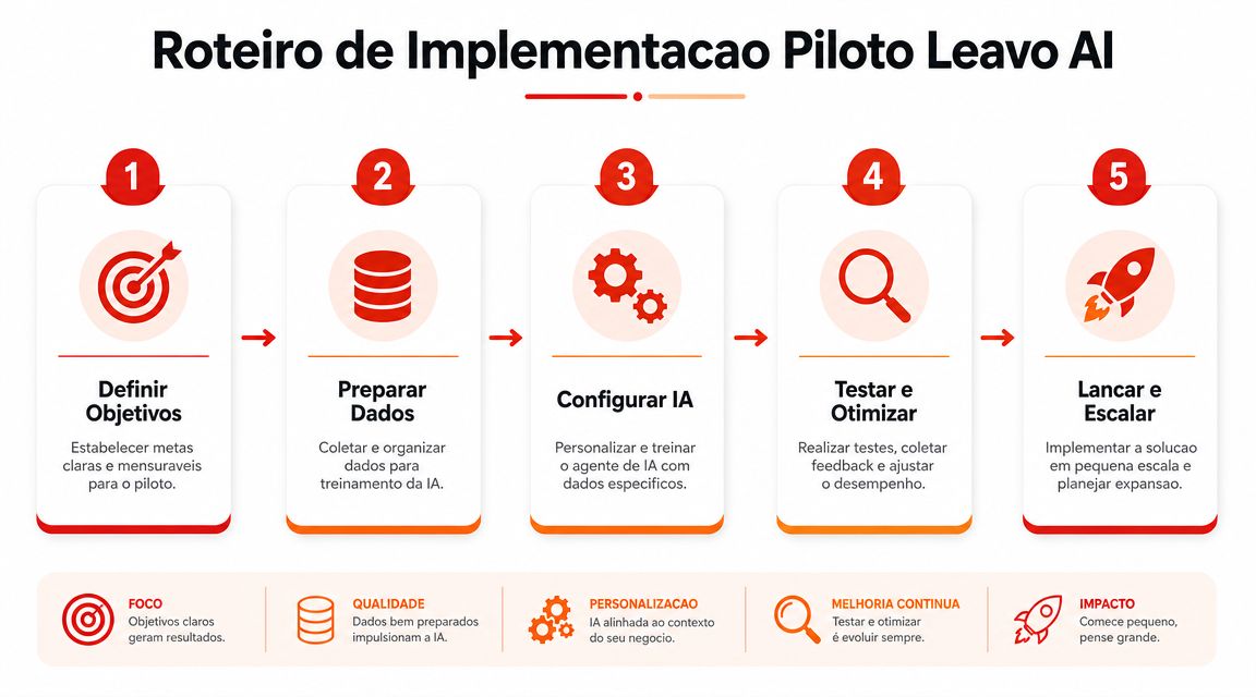 Infográfico detalhando o roteiro de cinco etapas para a implementação de um piloto de inteligência artificial.