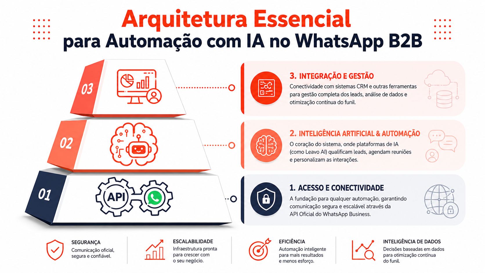 Diagrama da arquitetura essencial para automação de processos de vendas B2B utilizando IA no WhatsApp.