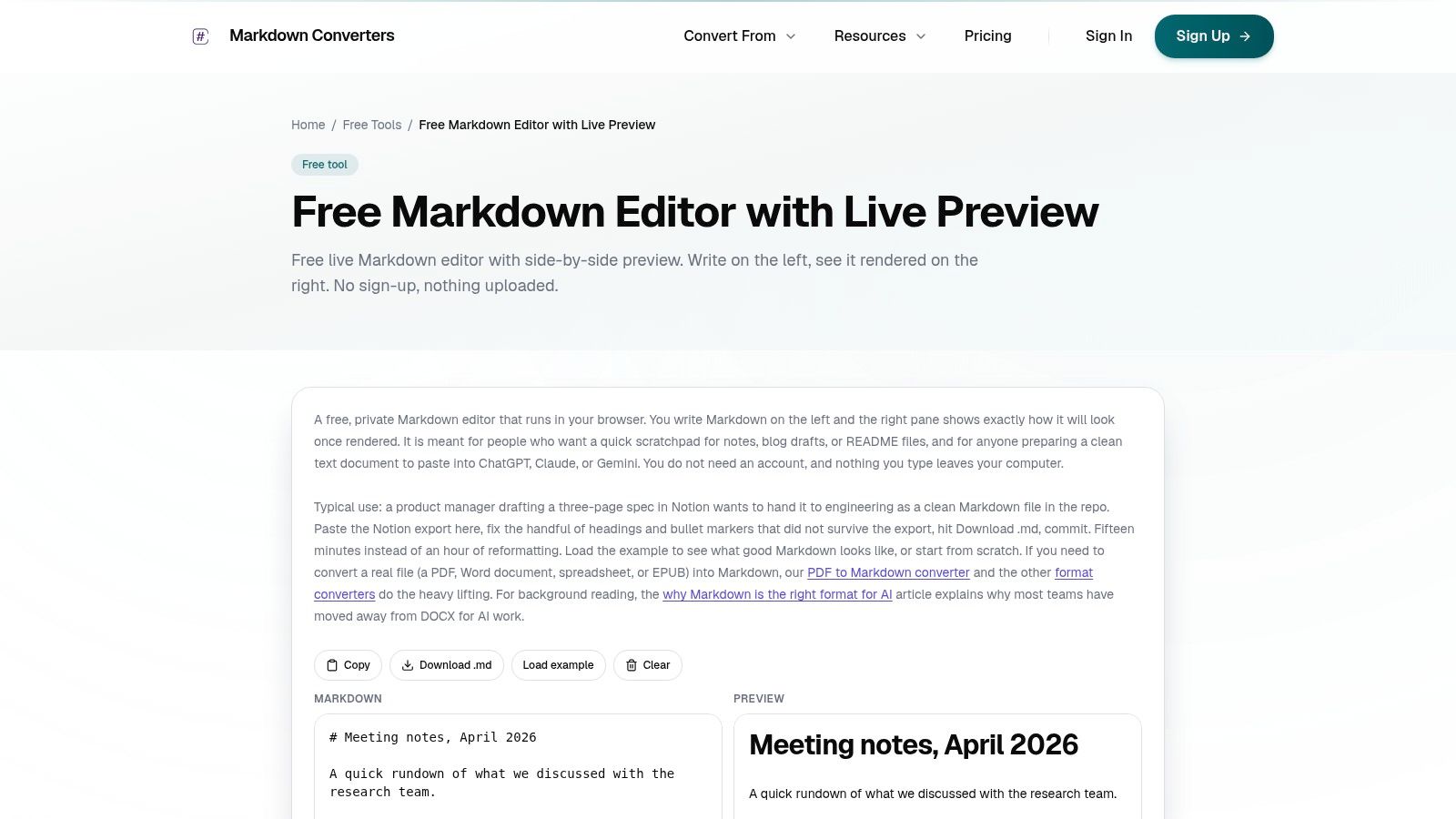 Free Markdown Editor with Live Preview