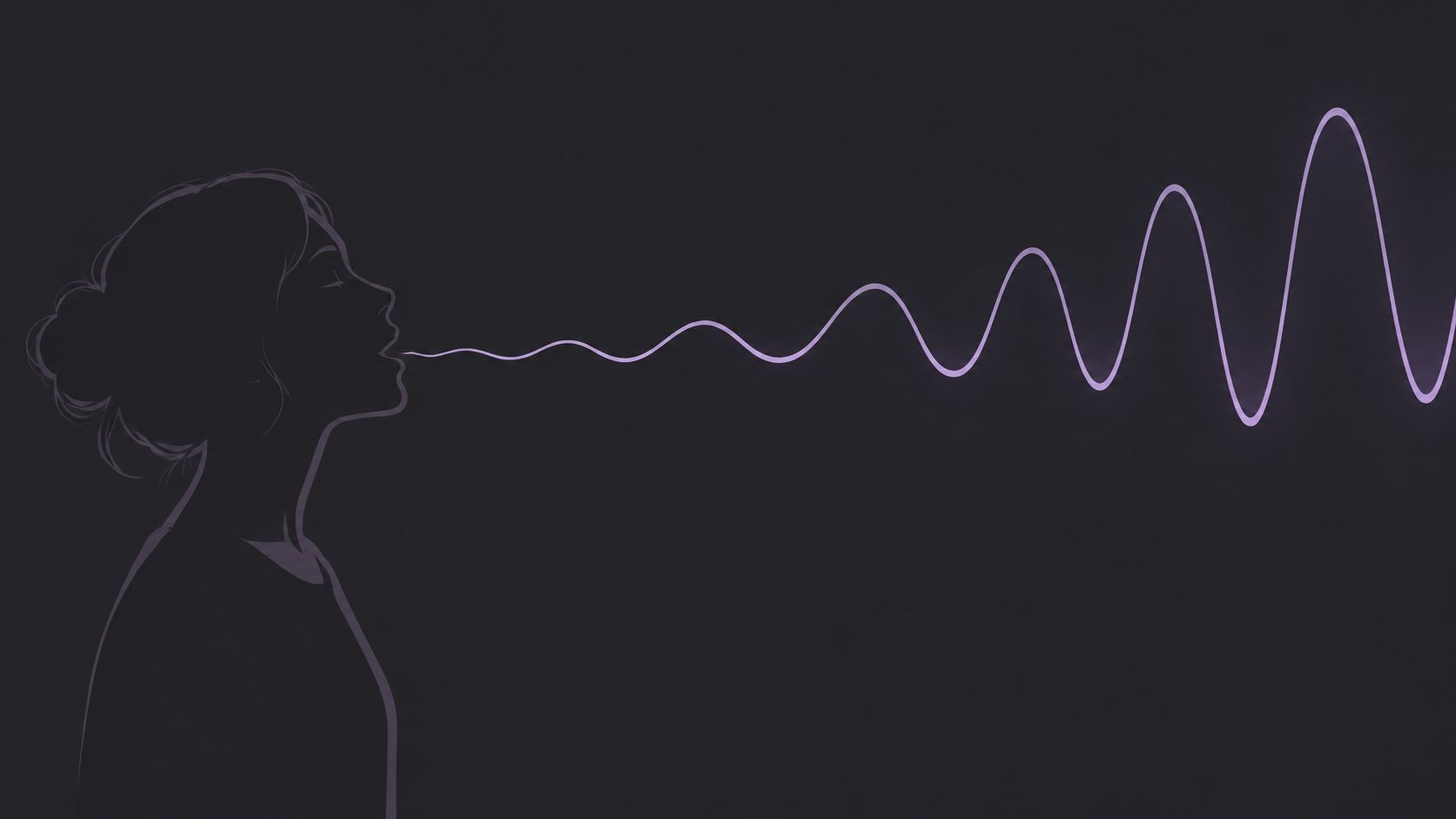 A digital illustration of a woman in profile view with a glowing sound wave emitting from her mouth.