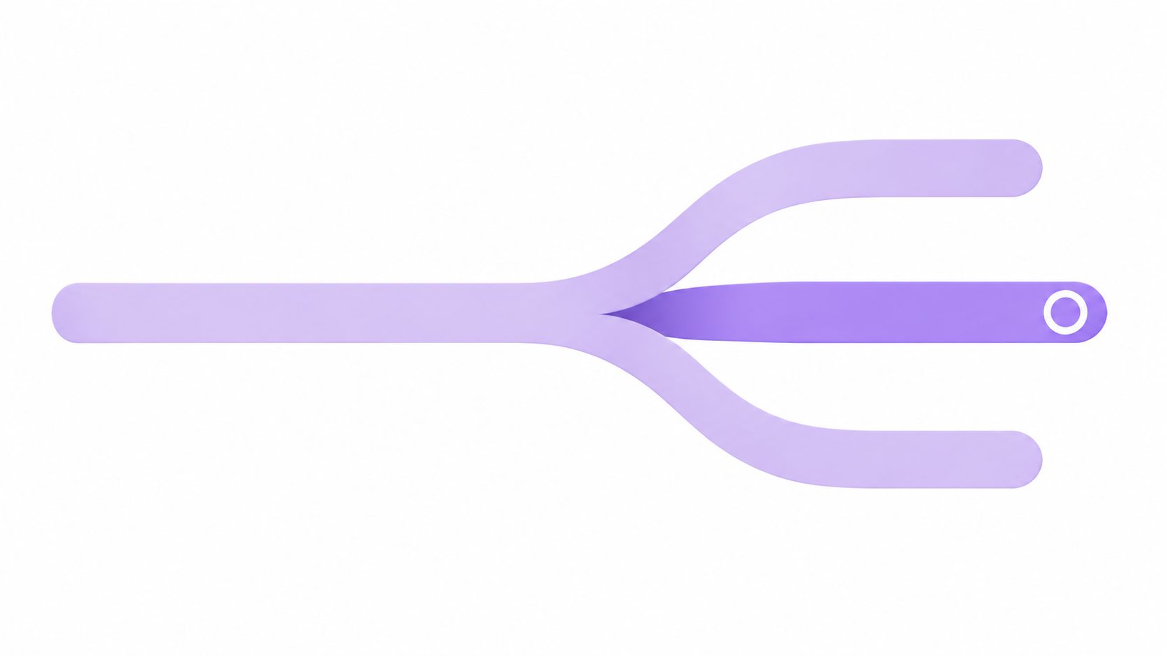 A sleek, stylized purple icon representing audio signals branching out into three distinct paths on white background.