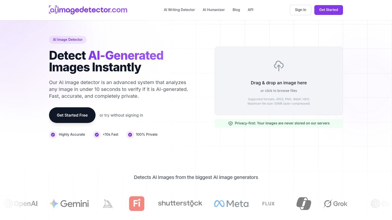Screenshot from https://aiimagedetector.com