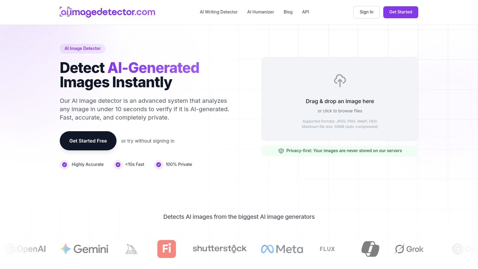 Screenshot from https://aiimagedetector.com