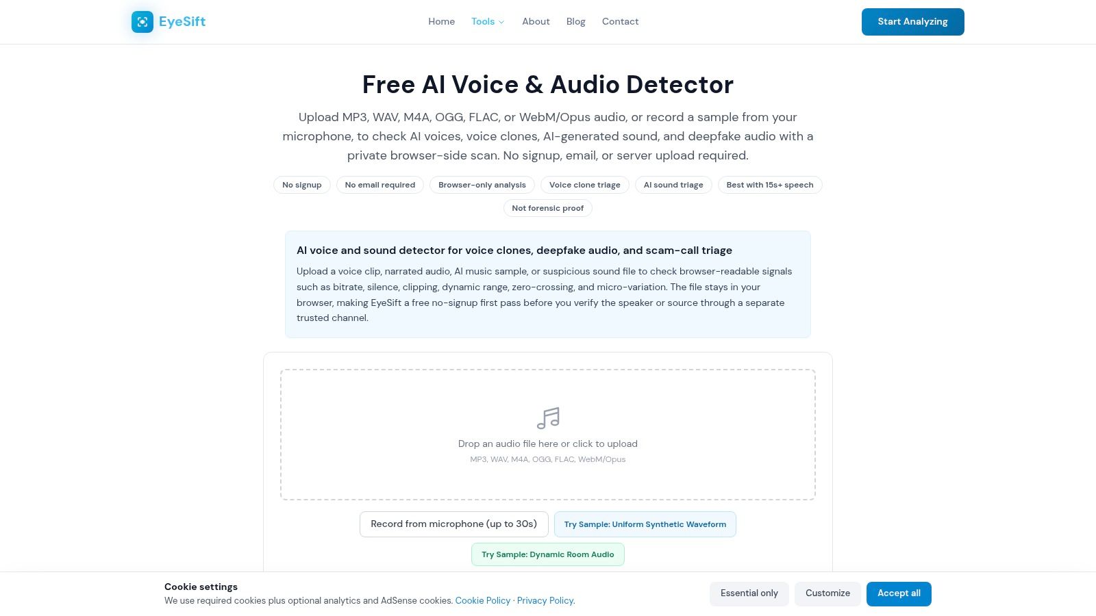 EyeSift Free AI Voice & Audio Detector