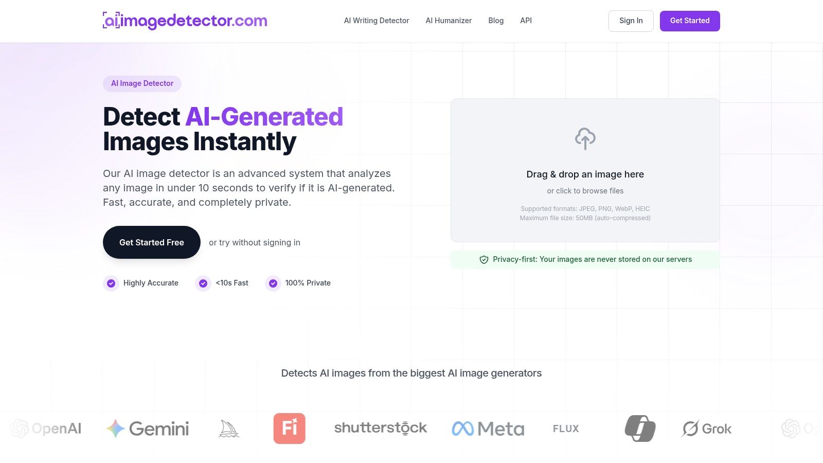 Screenshot from https://aiimagedetector.com