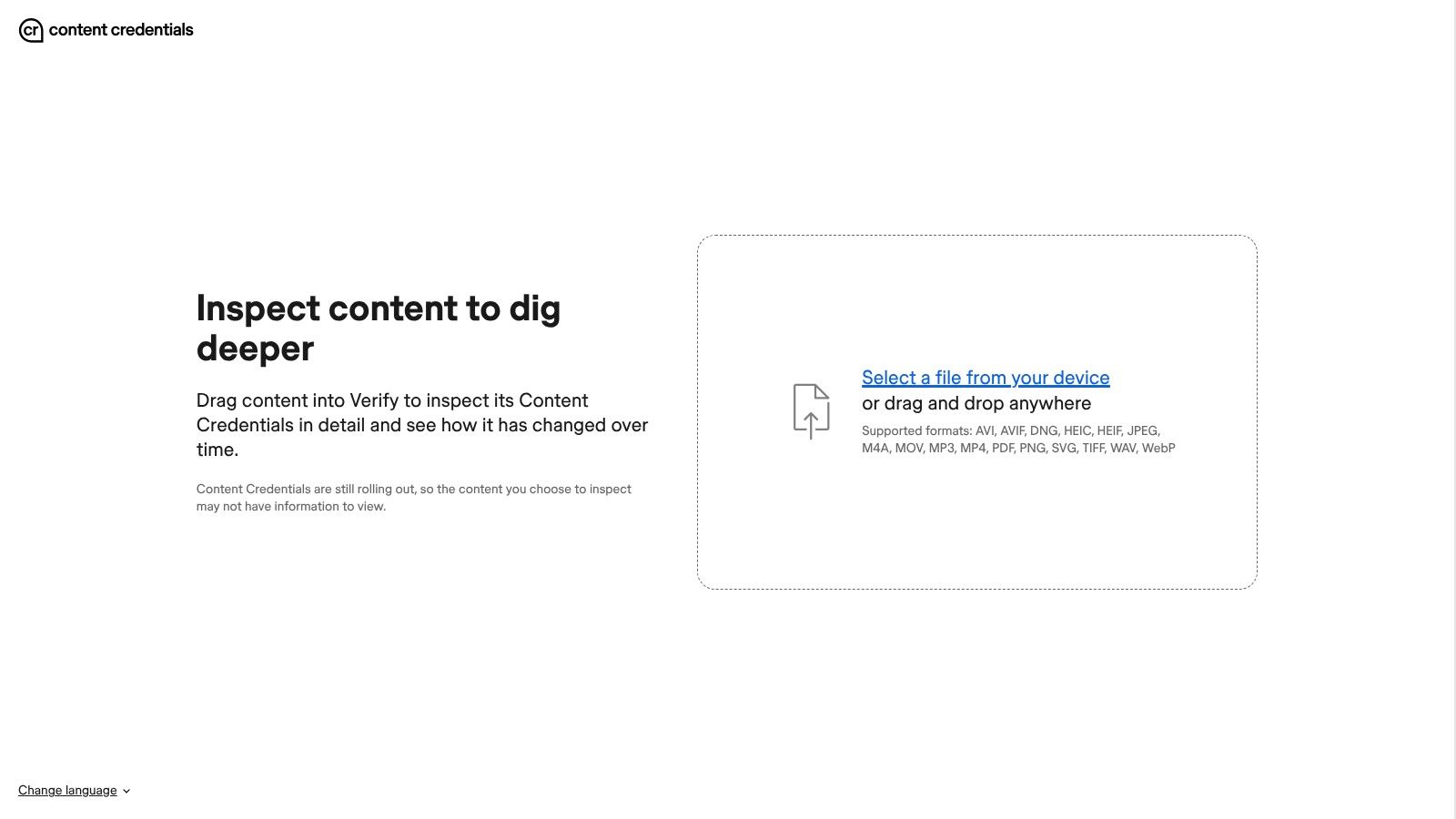 Content Credentials "Verify" (C2PA provenance inspection)