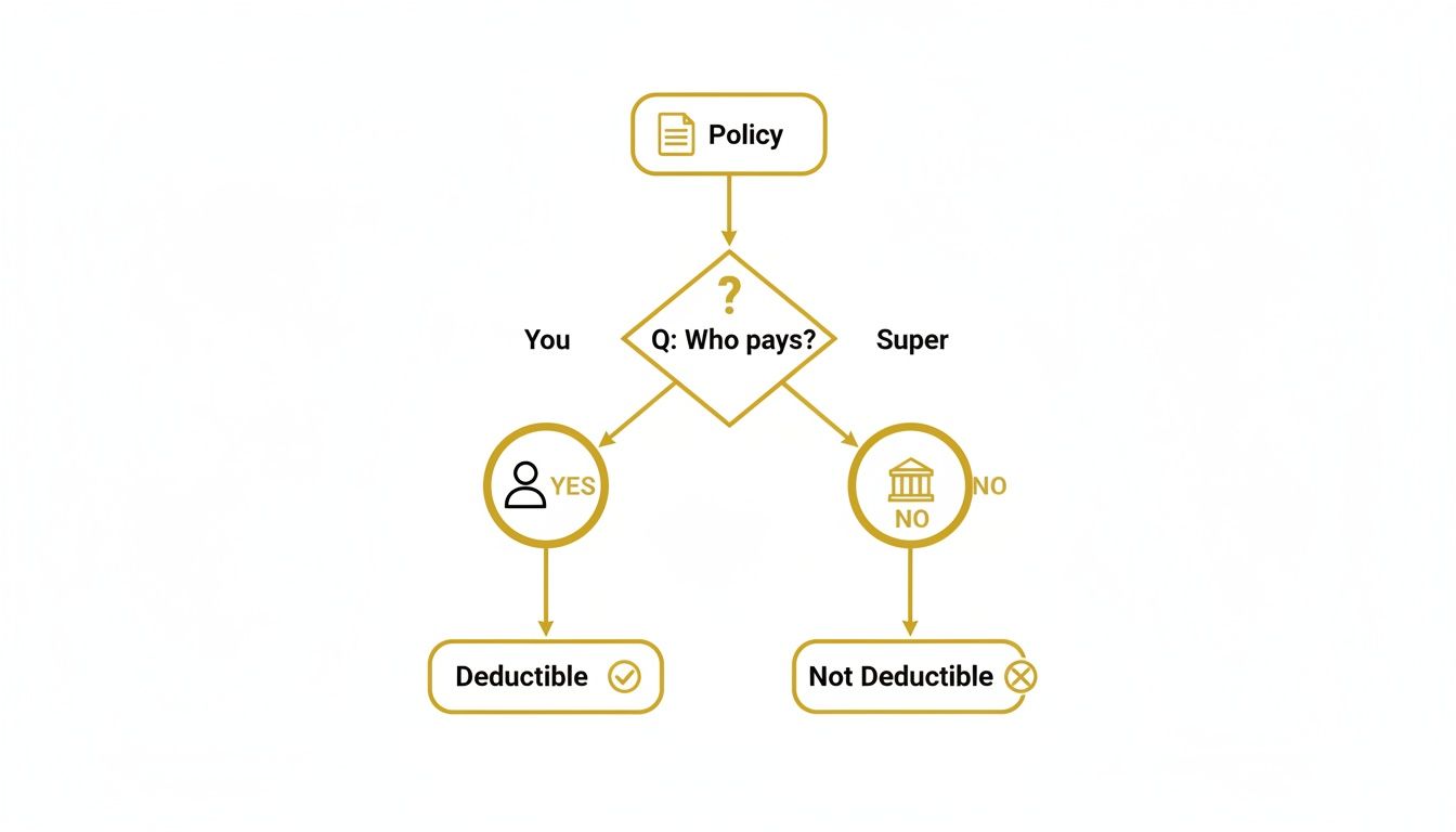 Flowchart illustrating policy payment and deductibility, differentiating between 'You' and 'Super' as payers.