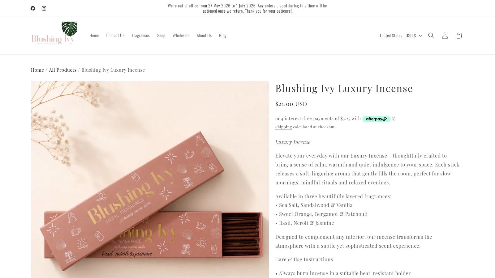 Screenshot from https://blushing-ivy-home-fragrance.myshopify.com/products/blushing-ivy-luxury-incense