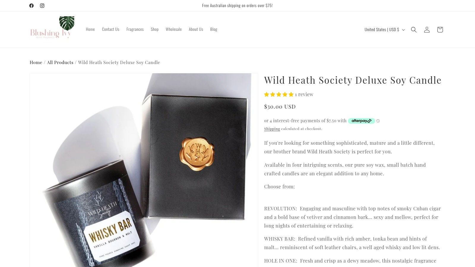 Screenshot from https://blushing-ivy-home-fragrance.myshopify.com/products/wild-heath-society-deluxe-soy-candle