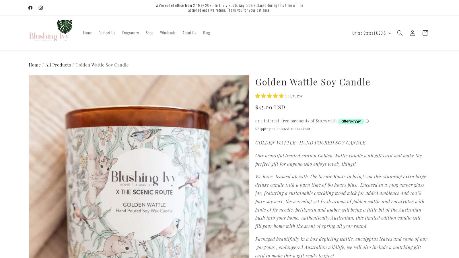 Golden Wattle Soy Candle