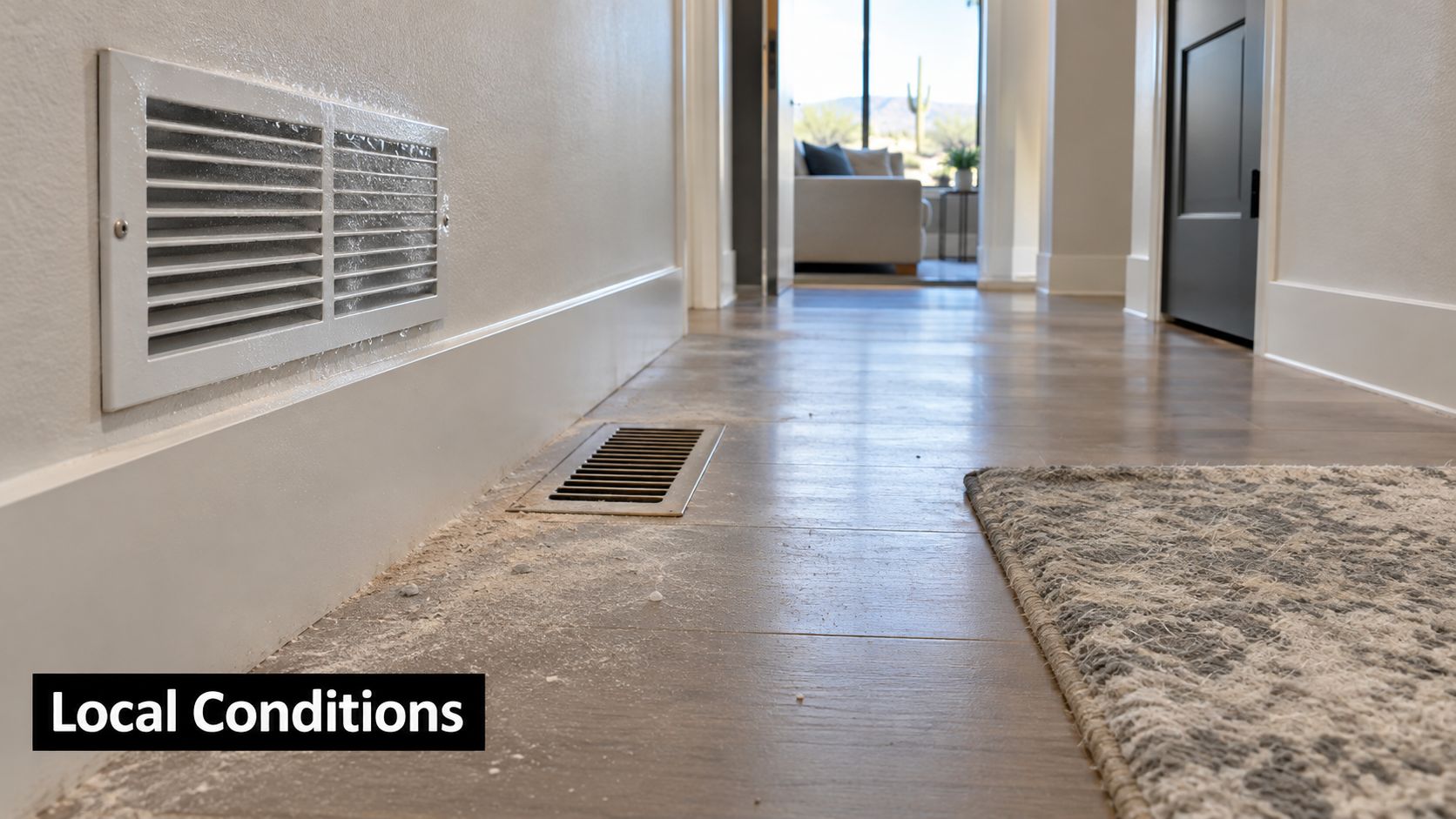 Dirty floor vent and dusty baseboard showing the need for professional residential HVAC air duct cleaning services.