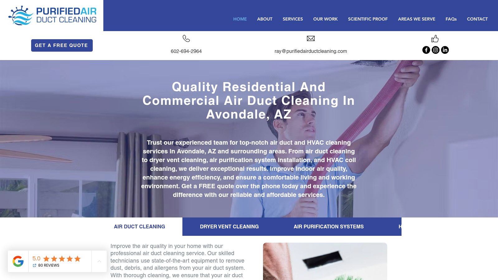 Screenshot from https://www.purifiedairductcleaning.com