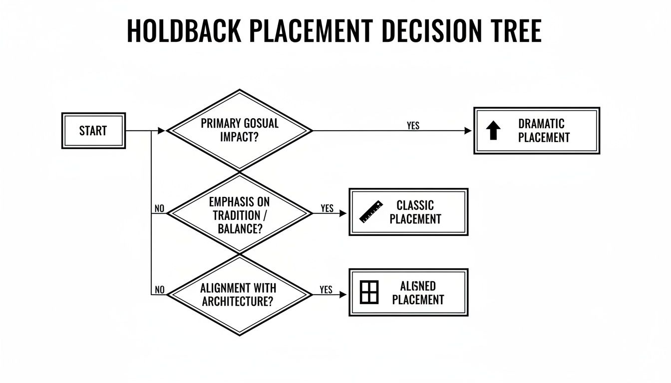 Flowchart detailing the decision-making process for holdback placement based on desired impact and style.